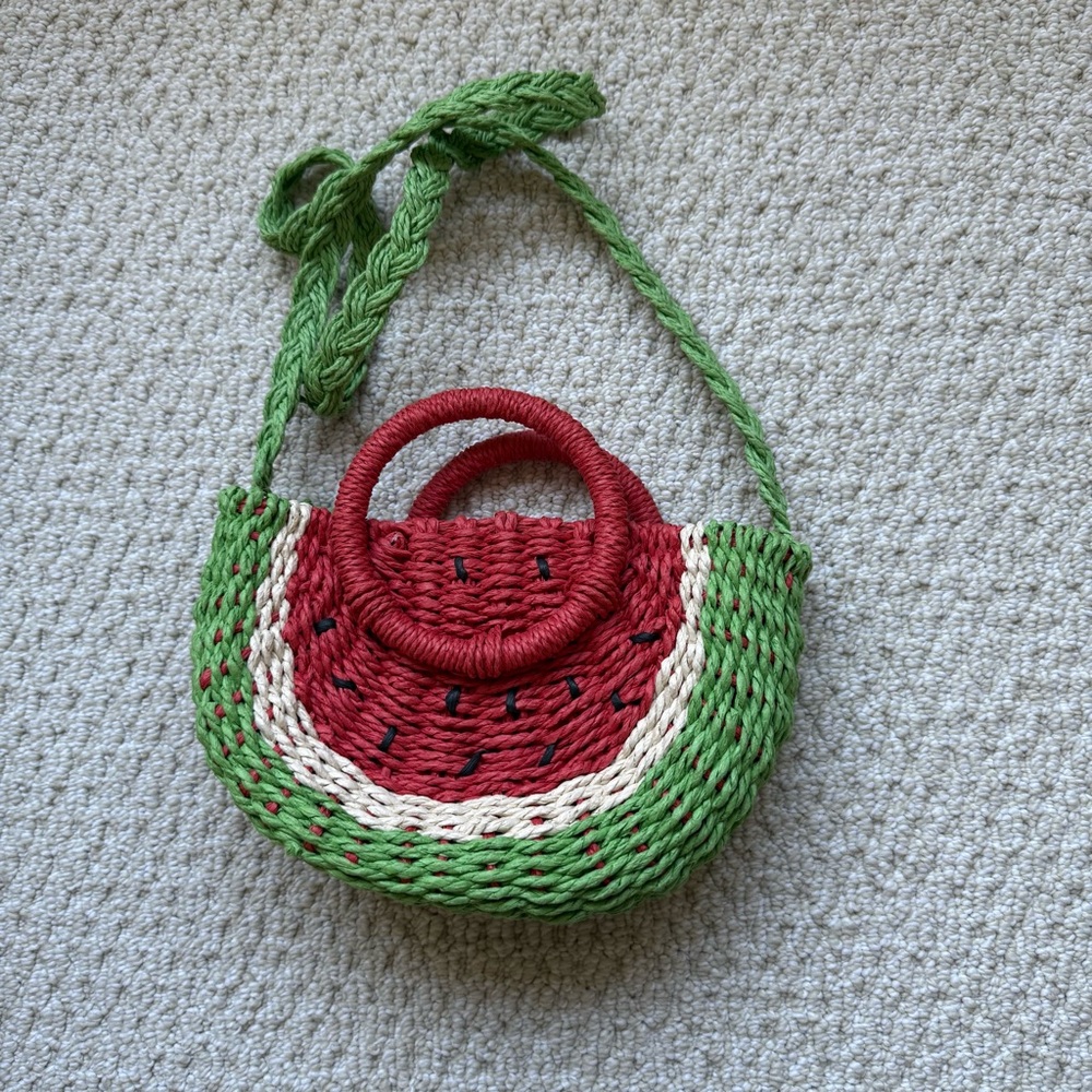 Handwoven Watermelon Mini Crossbody Bag - Green & Red